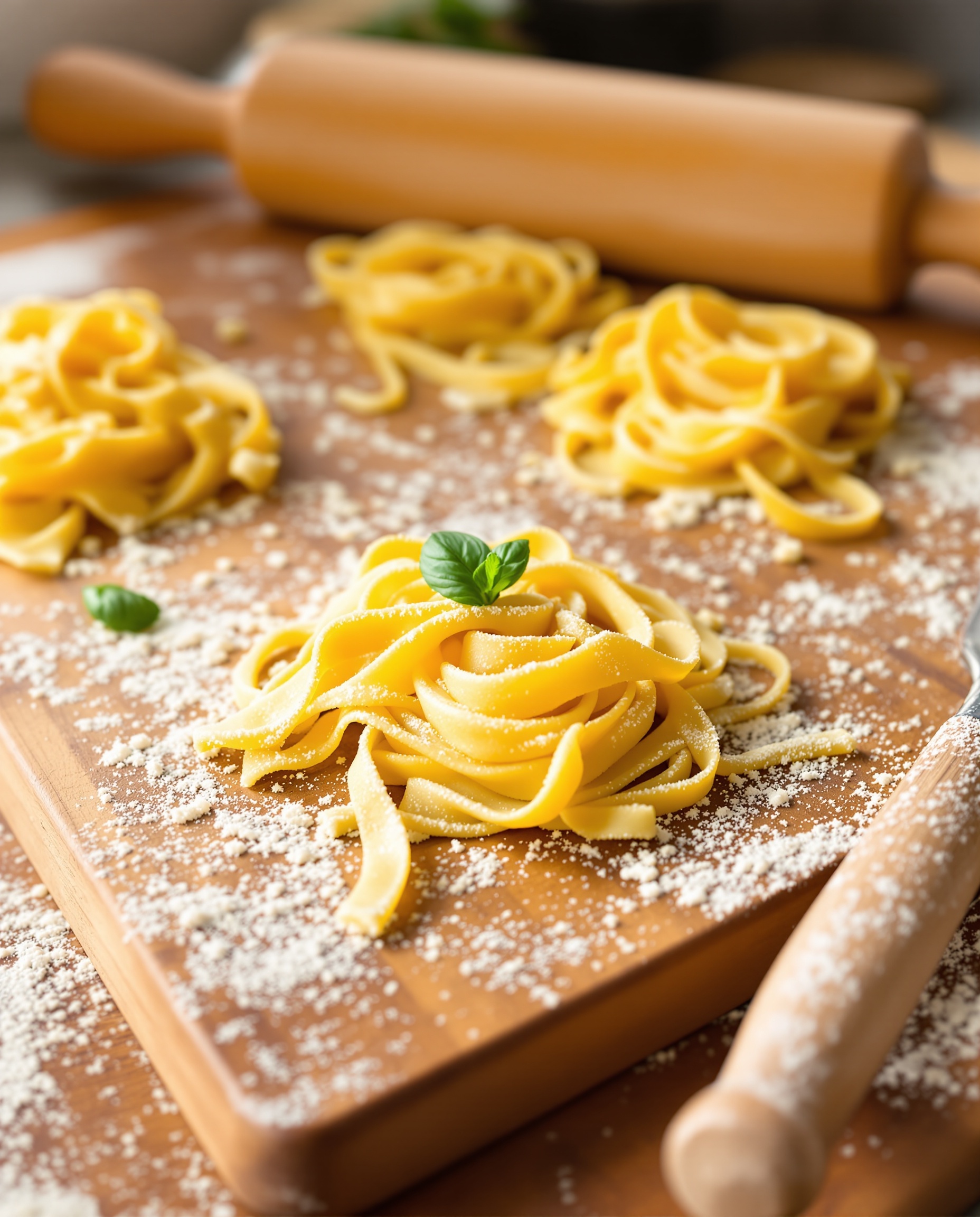 Fresh tagliatelle dusted with semolina flour